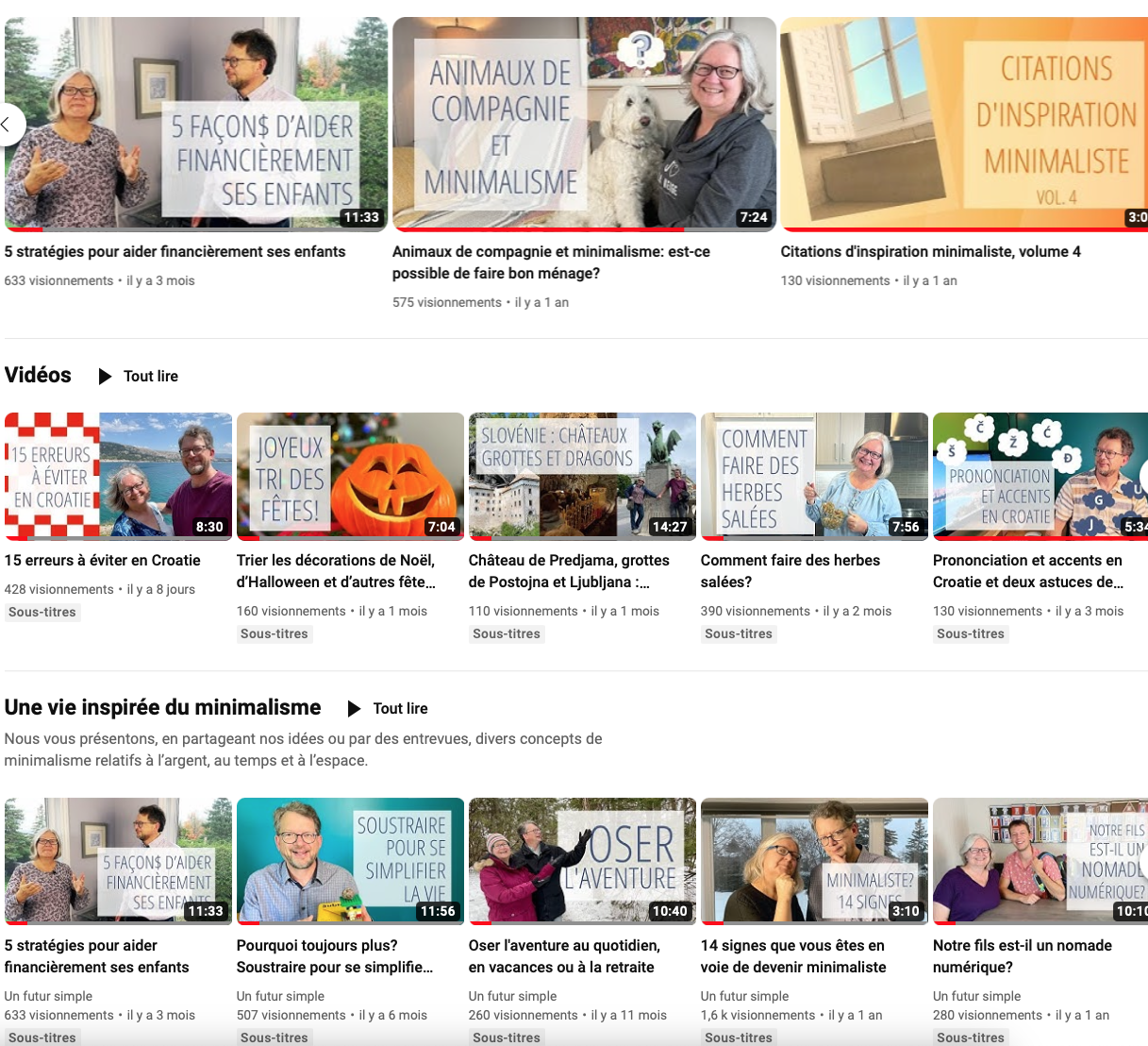 Page d'accueil de la chaîne YouTube Un futur simple